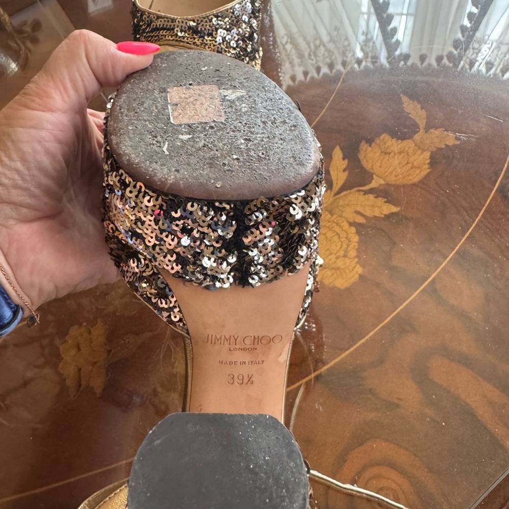Jimmy Choo Gold Glitter sequin Heels 
Platform Pumps Sz 39.5 - Picture 13 of 16